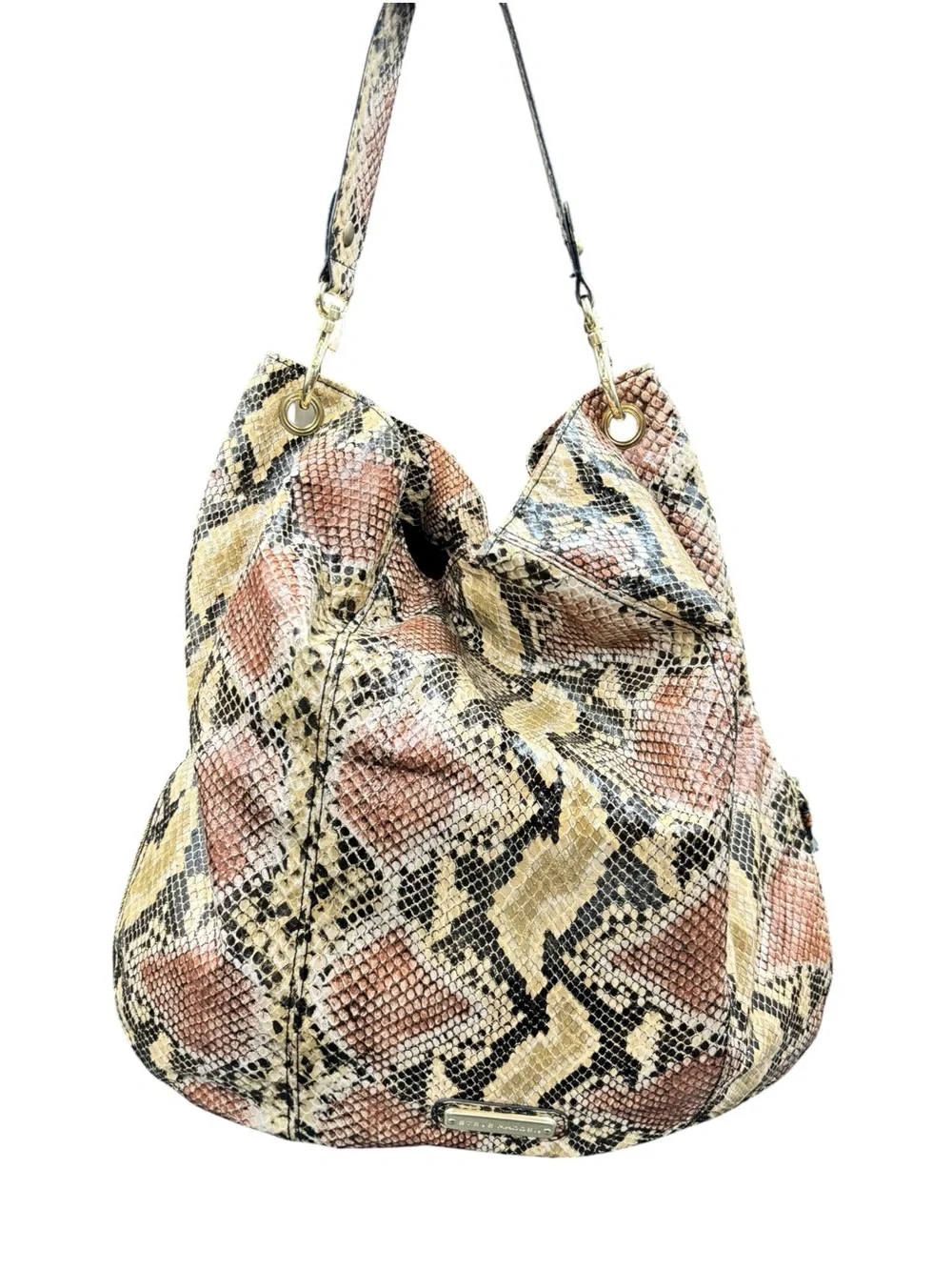 Steve Madden Faux Snakeskin Print Hobo Shoulder Bag Brown Gold Hardware NWT